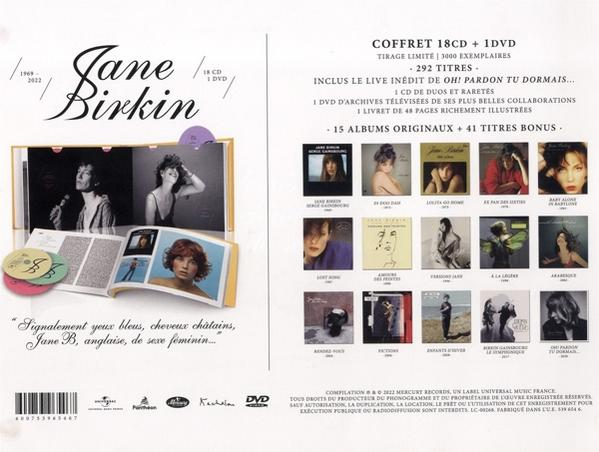 Jane Birkin CD-Box-Set. Albumcover und Text sind sichtbar. Der Hintergrund ist cremefarben.