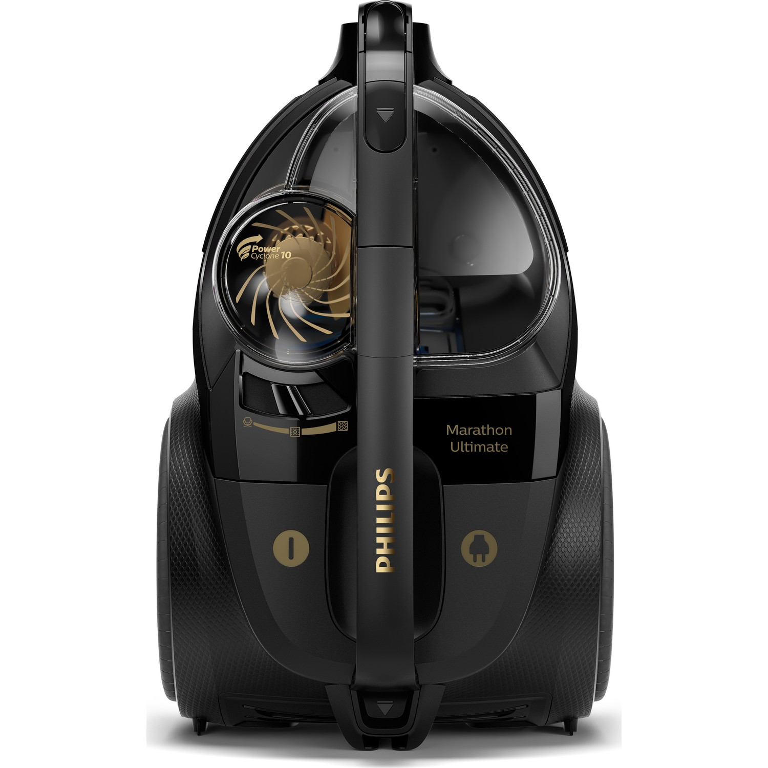 Siyah Philips Marathon Ultimate elektrikli süpürge, detaylarla.
