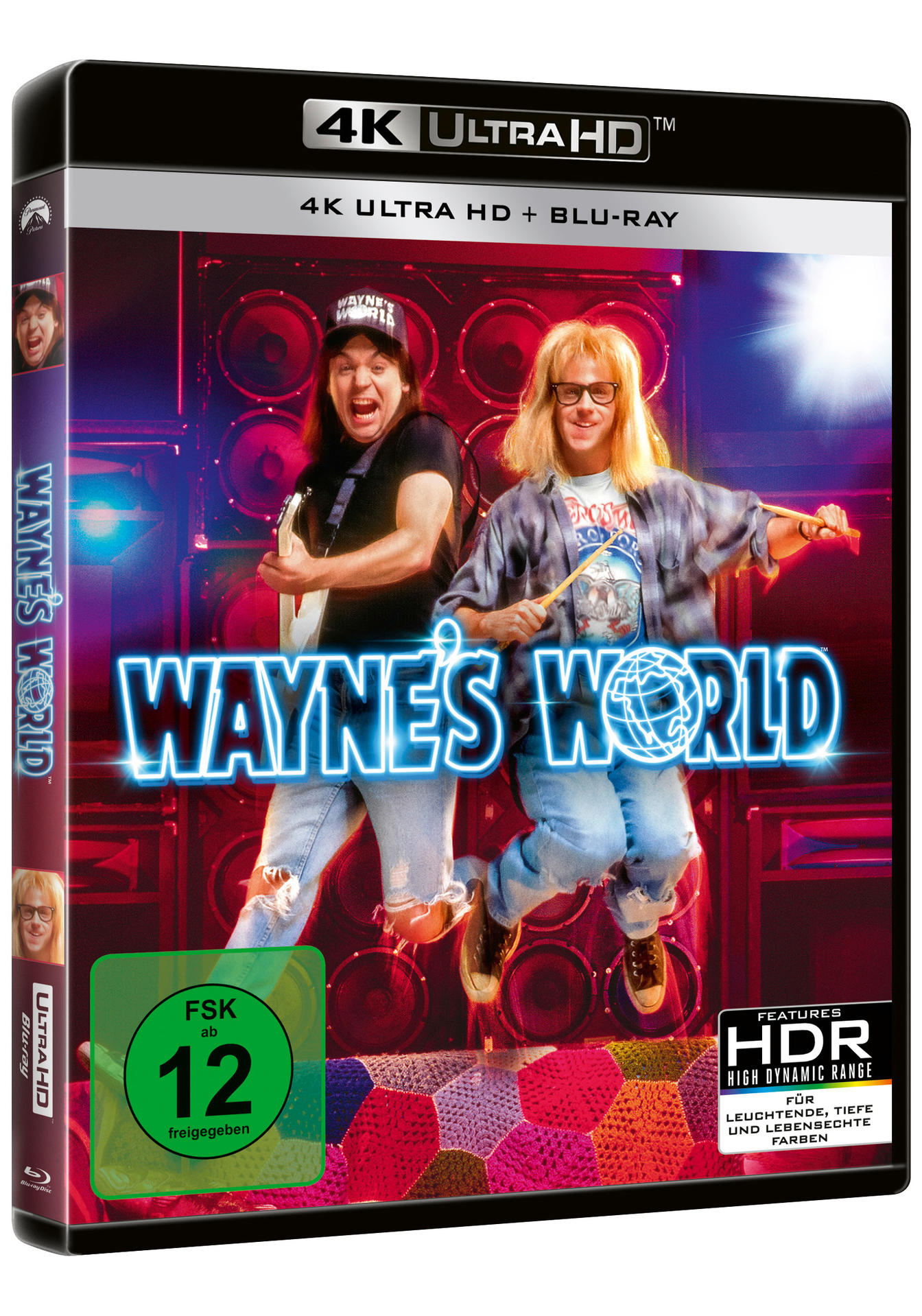 Filmcover mit zwei Männern, dem Titel "Wayne's World" und einem Bewertungsetikett.