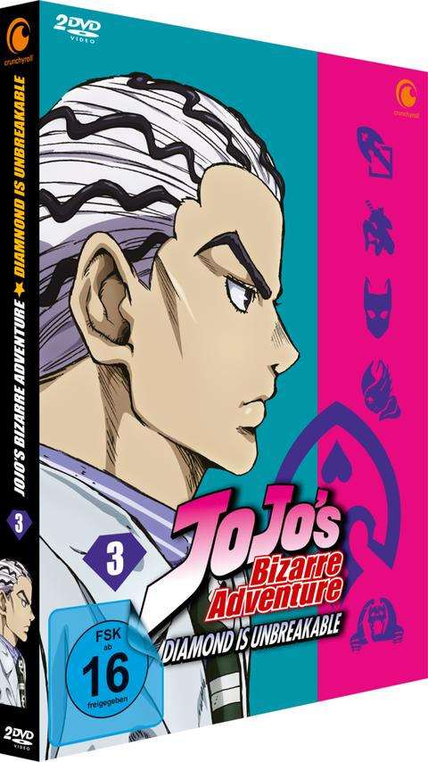 DVD-Hülle von JoJo's Bizarre Adventure. Ein Mann mit weißen Haaren ist auf dem Cover zu sehen. Bläulicher Hintergrund.