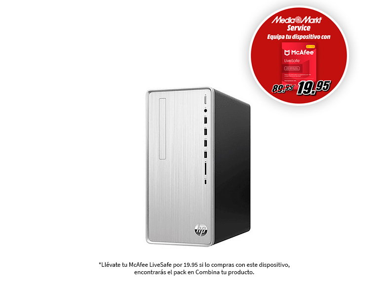 Ordenador plateado y negro con promoción McAfee.