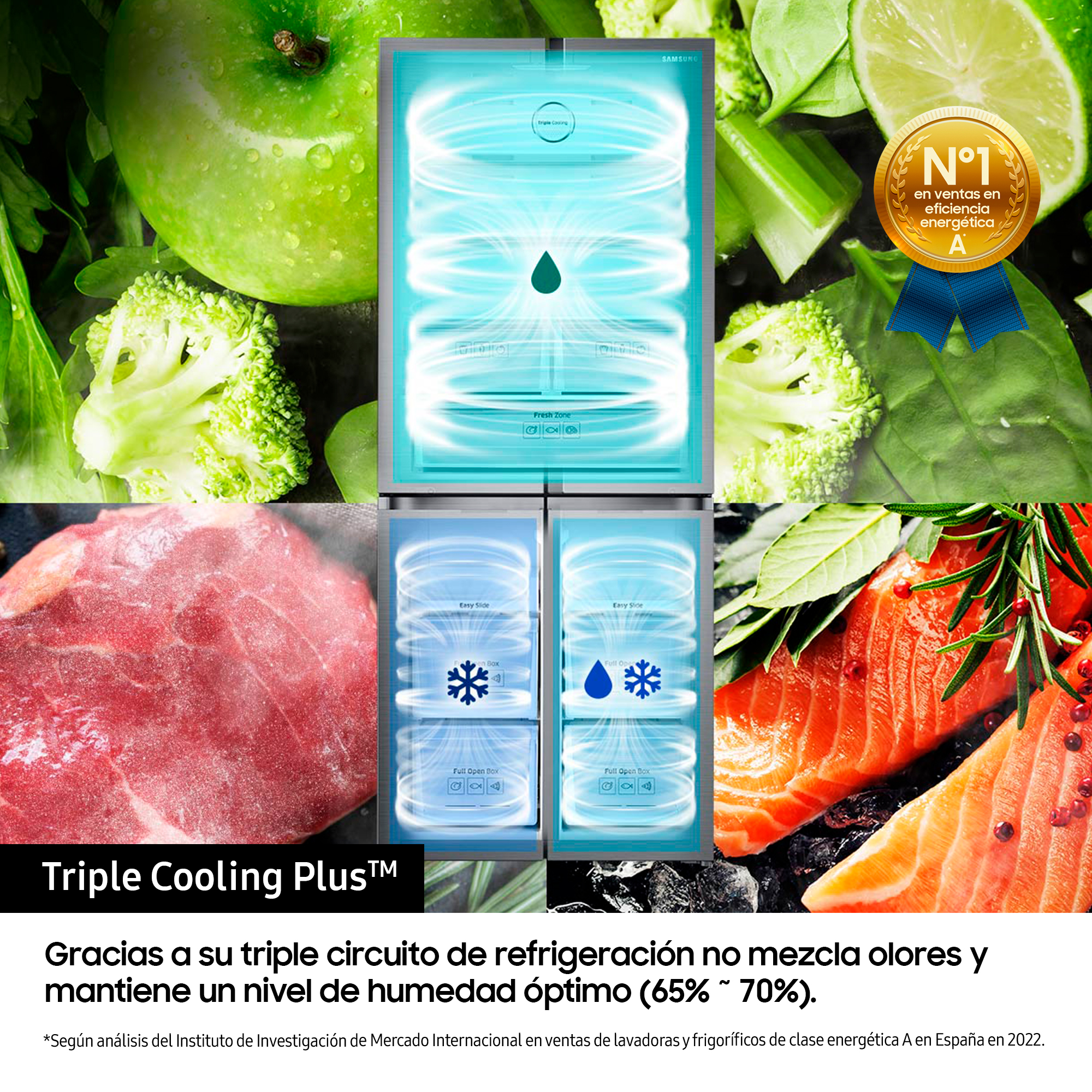 Frigorífico americano - Samsung RF50N5970B1, 486 l, Triple Metal Cooling, Grafito