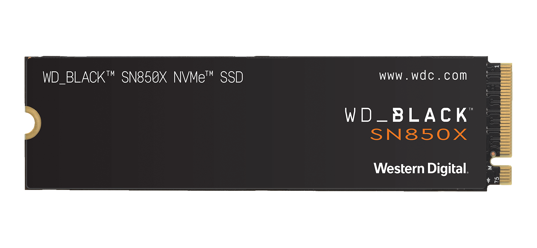 Schwarze WD_BLACK SN850X NVMe SSD mit weißem Text auf schwarzem Hintergrund.