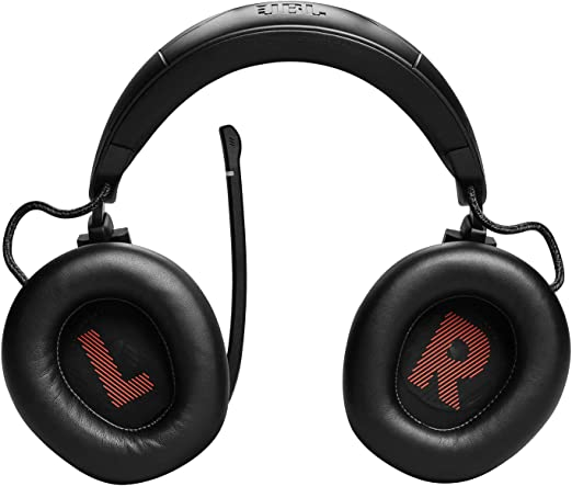 Auriculares JBL negros con micro, L y R rojos.