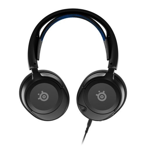 Auriculares para juegos negros y azules con cable.