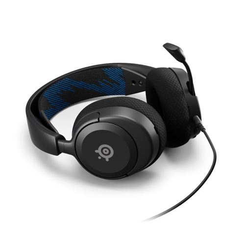 Auriculares gaming negros con micrófono. Tiene un diseño elegante y un micro flexible.