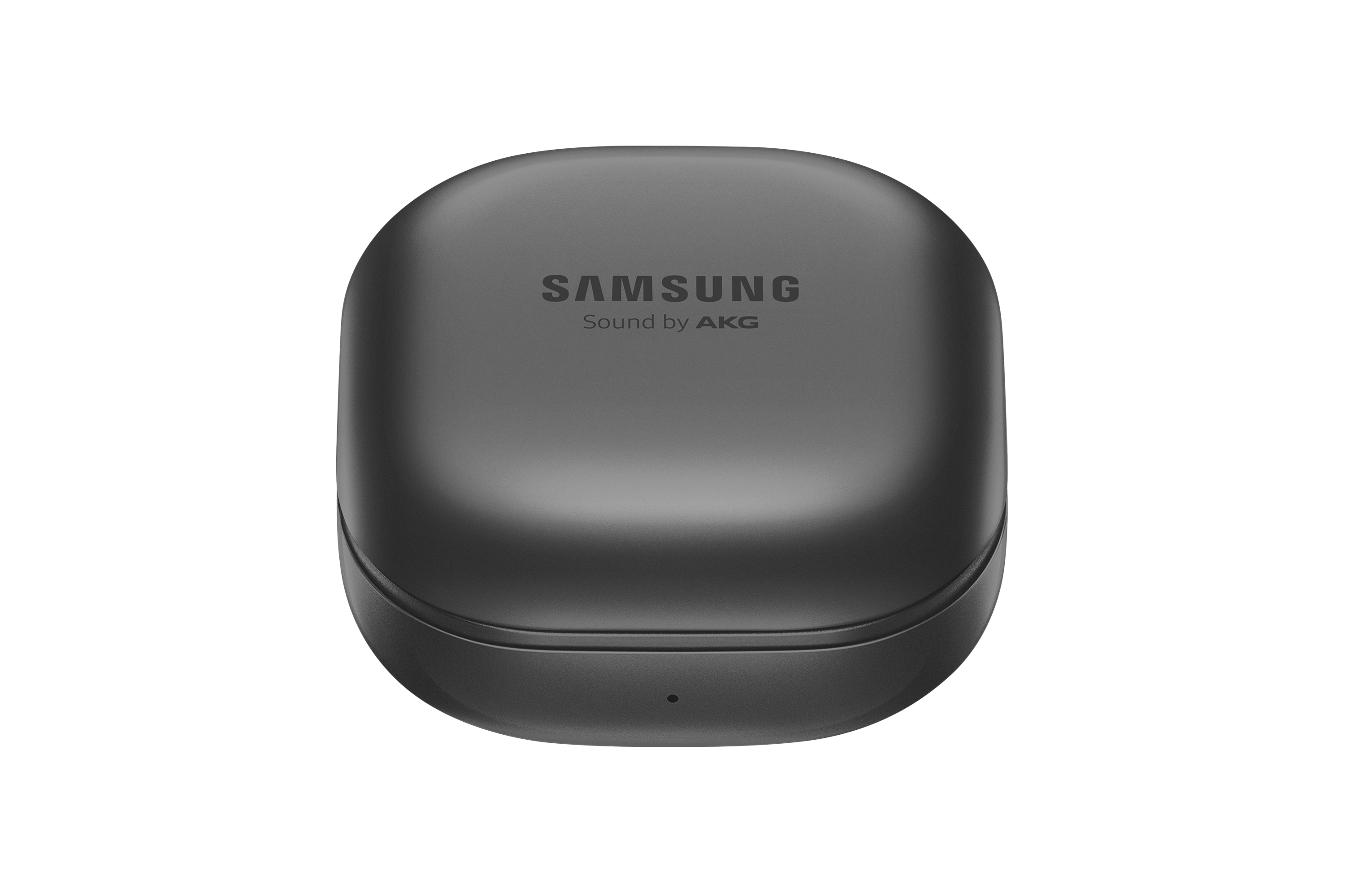 Un estuche negro, de forma cuadrada, con el logotipo de Samsung en la parte superior y las palabras “Sound by AKG” debajo.
