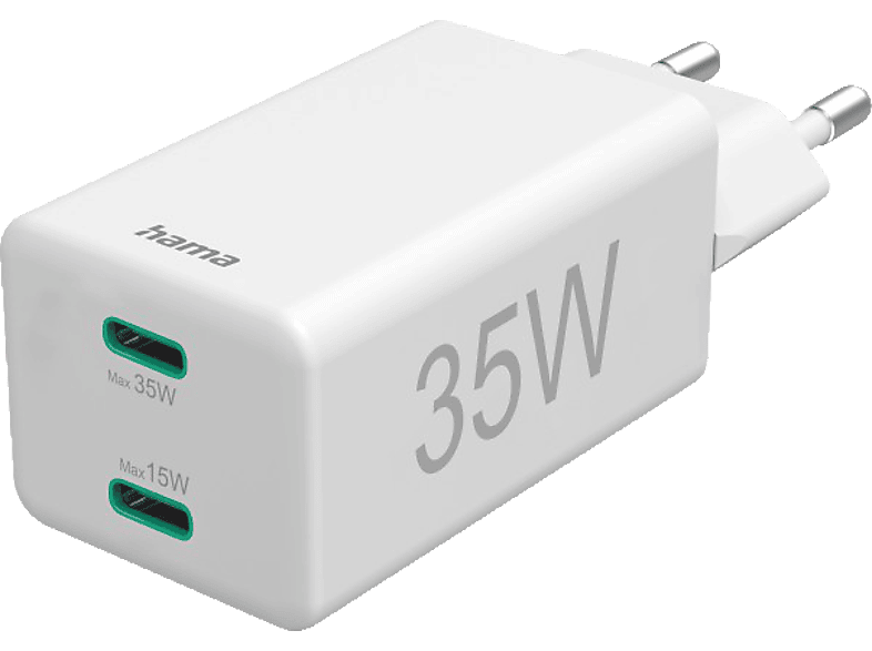 HAMA 2x USB-C, PD / Qualcomm Schnellladegerät Universal 35 Watt, Weiß