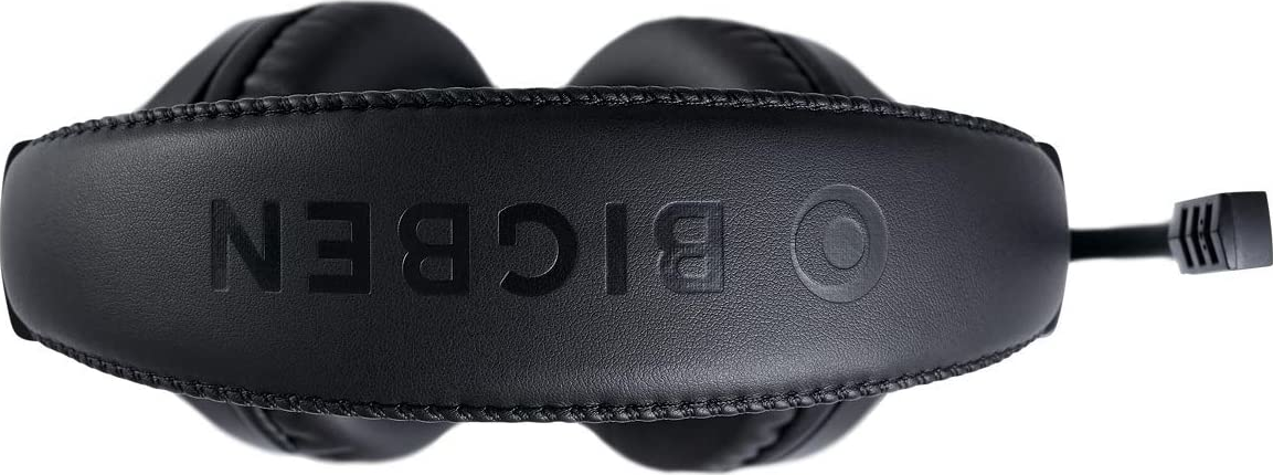 Cuffie BIGBEN nere, vista dall'alto, con logo sulla fascia.