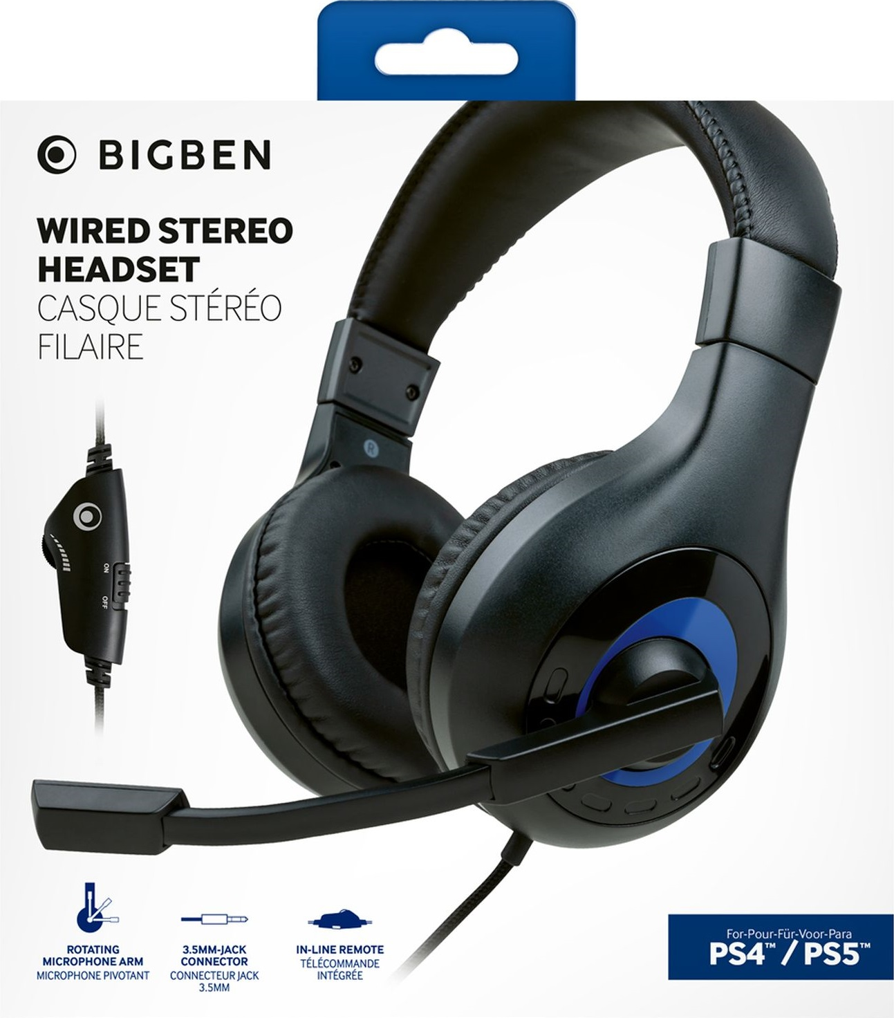 Cuffie stereo cablate BIGBEN nere e blu con microfono.