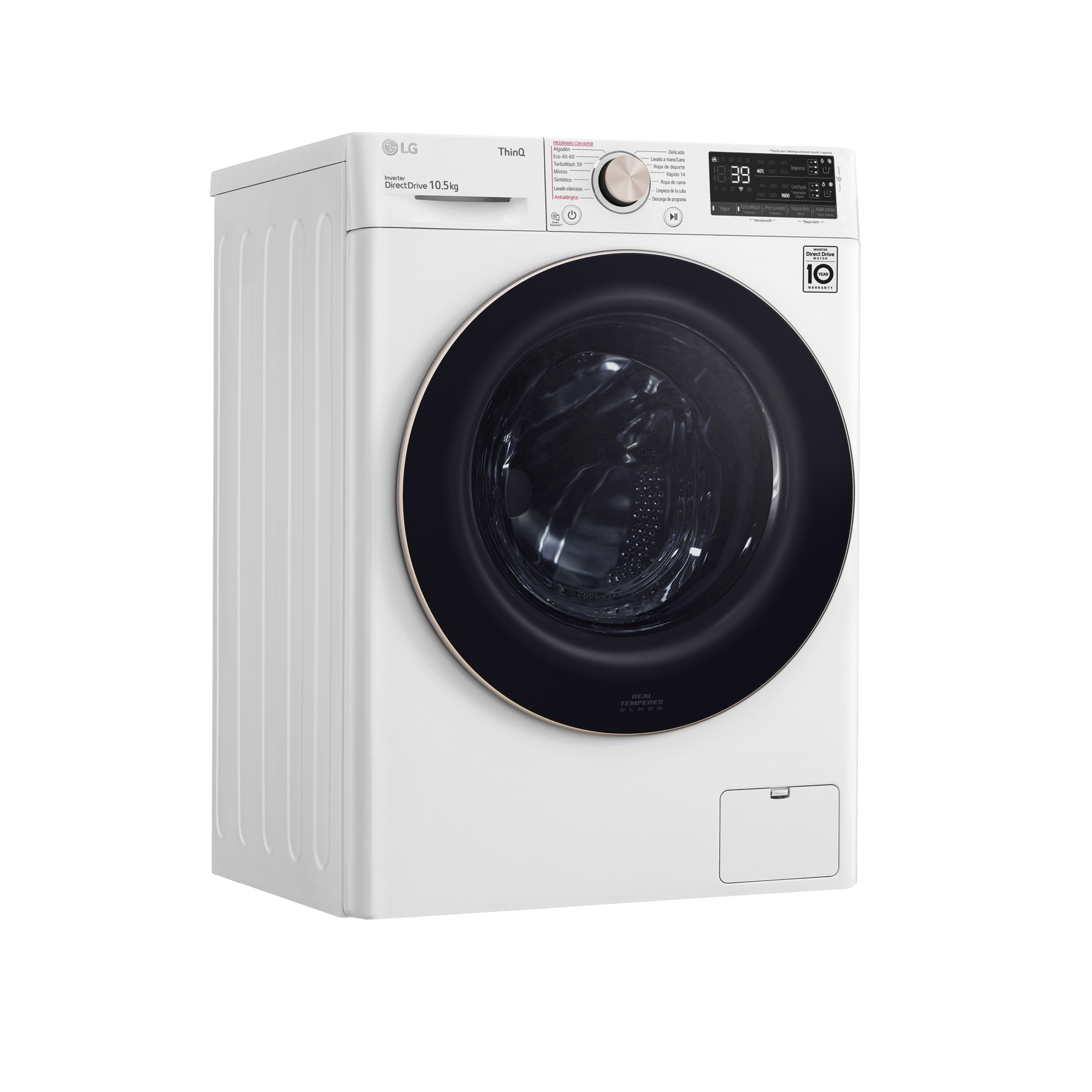 Lavadora carga frontal - LG F6WV7510PRW, 10.5 kg, 1600 rpm, 14 programas, AI Direct Drive™, Blanco