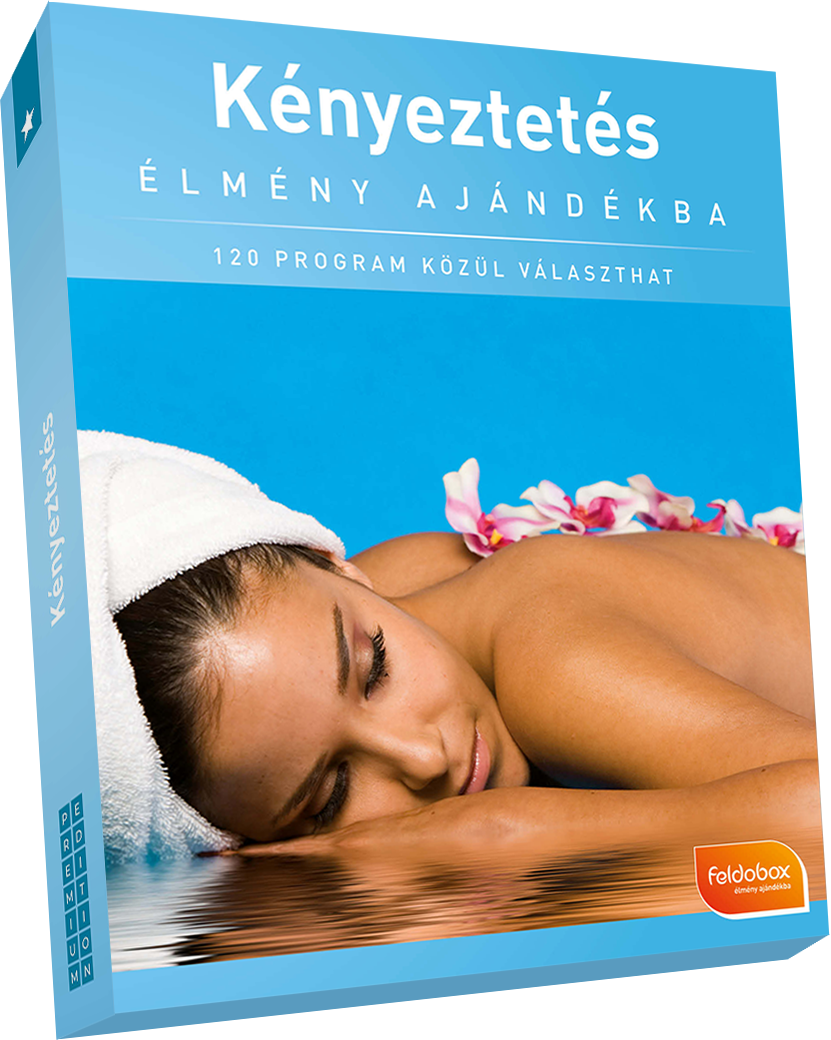Könyvborító, kék, nővel a borítón, spa téma. Szöveg magyarul.
