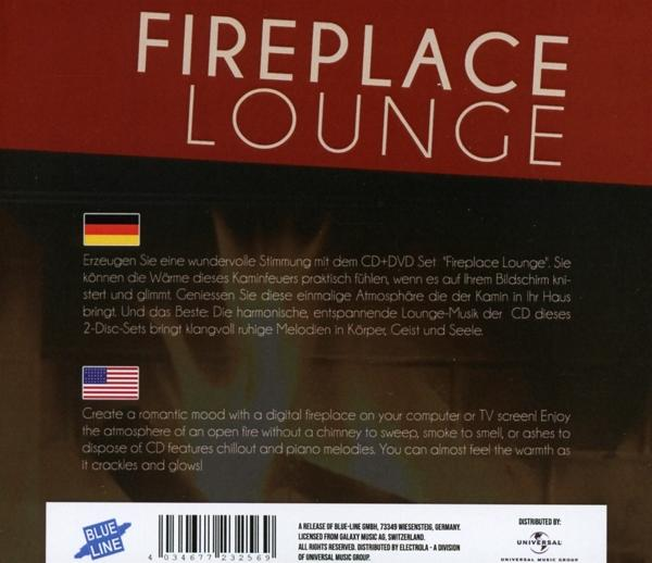 Rückseite einer CD-Hülle. Text in Deutsch und Englisch. Titel: Fireplace Lounge.