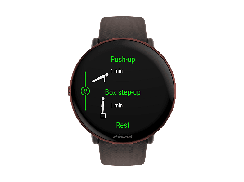 Reloj deportivo - Polar Ignite 3, 22 mm, 1.2", AMOLED, Talla S-L, Cristal curvo, GPS dual, Autonomía 5 días, Marrón/cobre