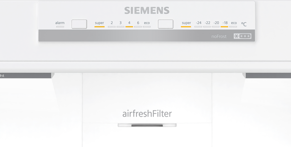 Siemens logolu, ayarlı ve buzsuz buzdolabı kontrol paneli.
