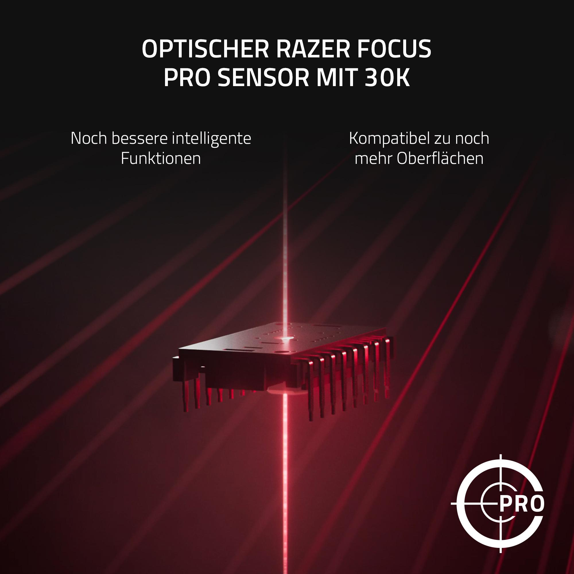 Nahaufnahme eines Geräts mit roten Linien und Text. Text sagt: Razor Focus Pro Sensor mit 30K.