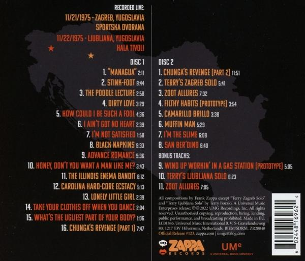 Pochette d'album avec titres de chansons et détails d'enregistrement. Enregistré en Yougoslavie.
