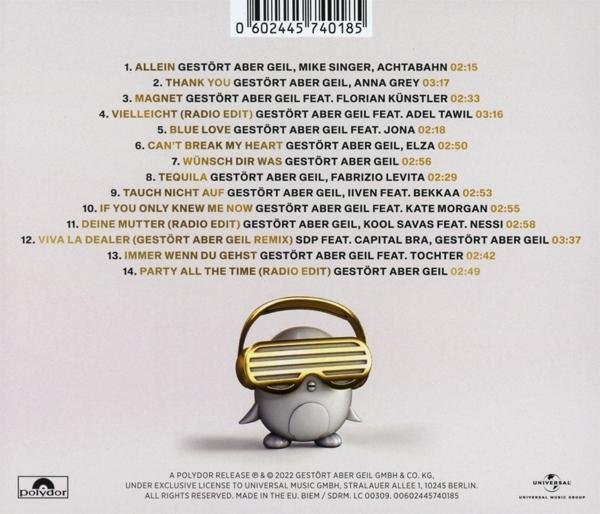 Albumcover mit Songtiteln. Ein Pinguin mit Sonnenbrille. Enthält einen Pinguin und Text.