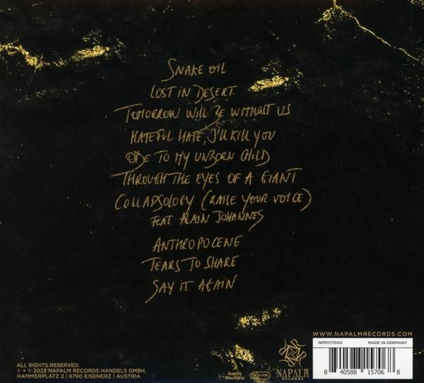 Schwarzes Albumcover mit goldenem Text, Auflistung der Songtitel und Künstlerinformationen.