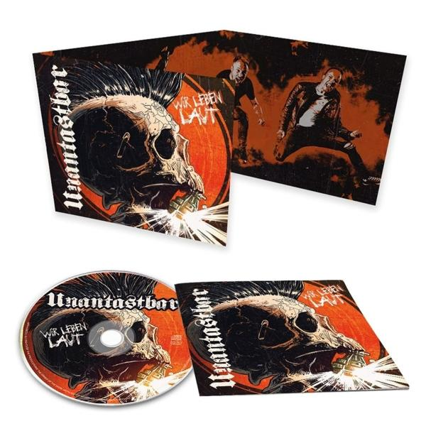 Albumcover: Unantastbar 'Wir Leben Laut', mit Schädel und Personen. Roter Hintergrund.