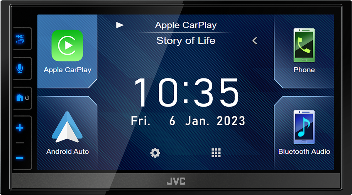 Auto-Audiosystem mit Apple CarPlay, Uhrzeit 10:35, Datum 6. Jan. 2023.