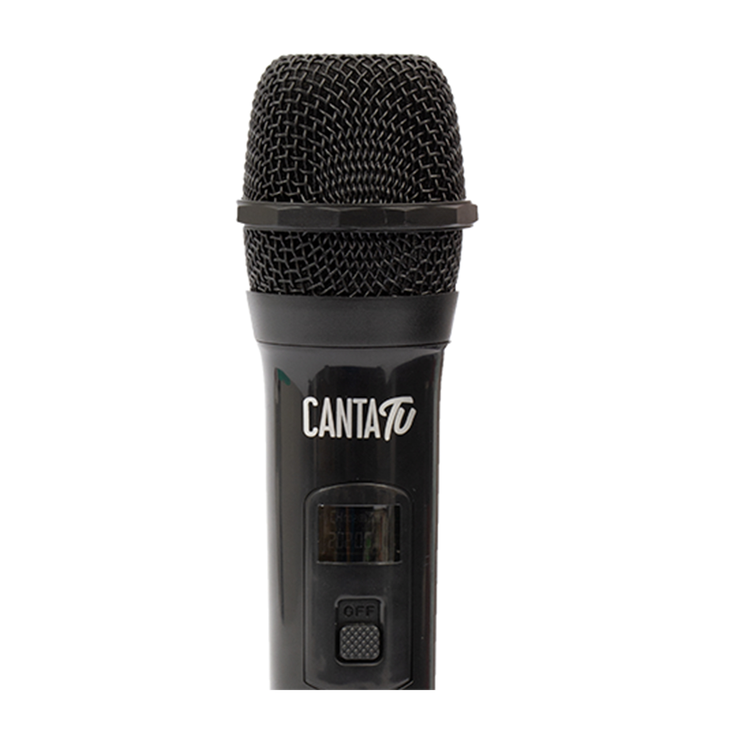 Un microfono nero con la scritta CANTA70 in bianco.