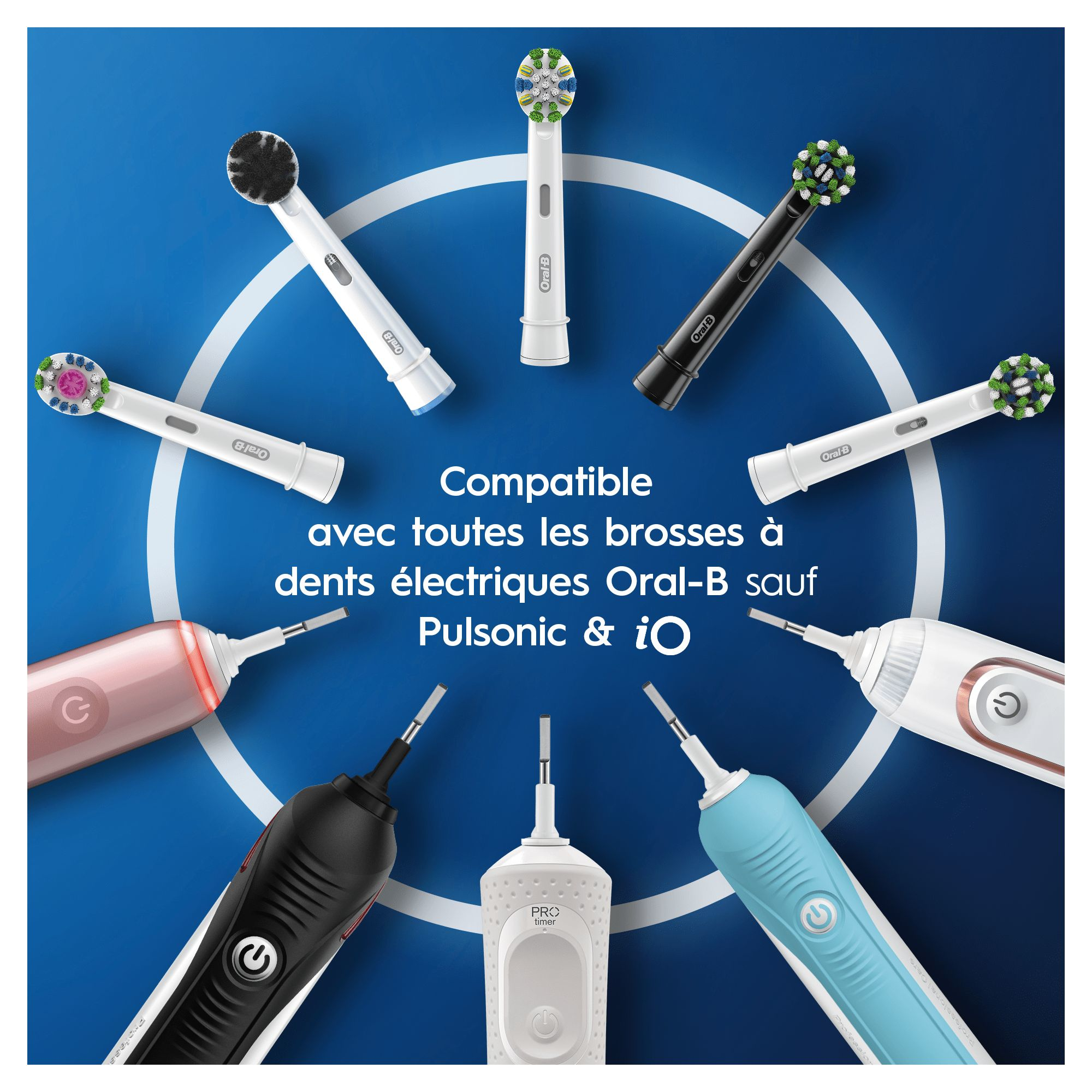 Têtes de brosse à dents électriques disposées en cercle.