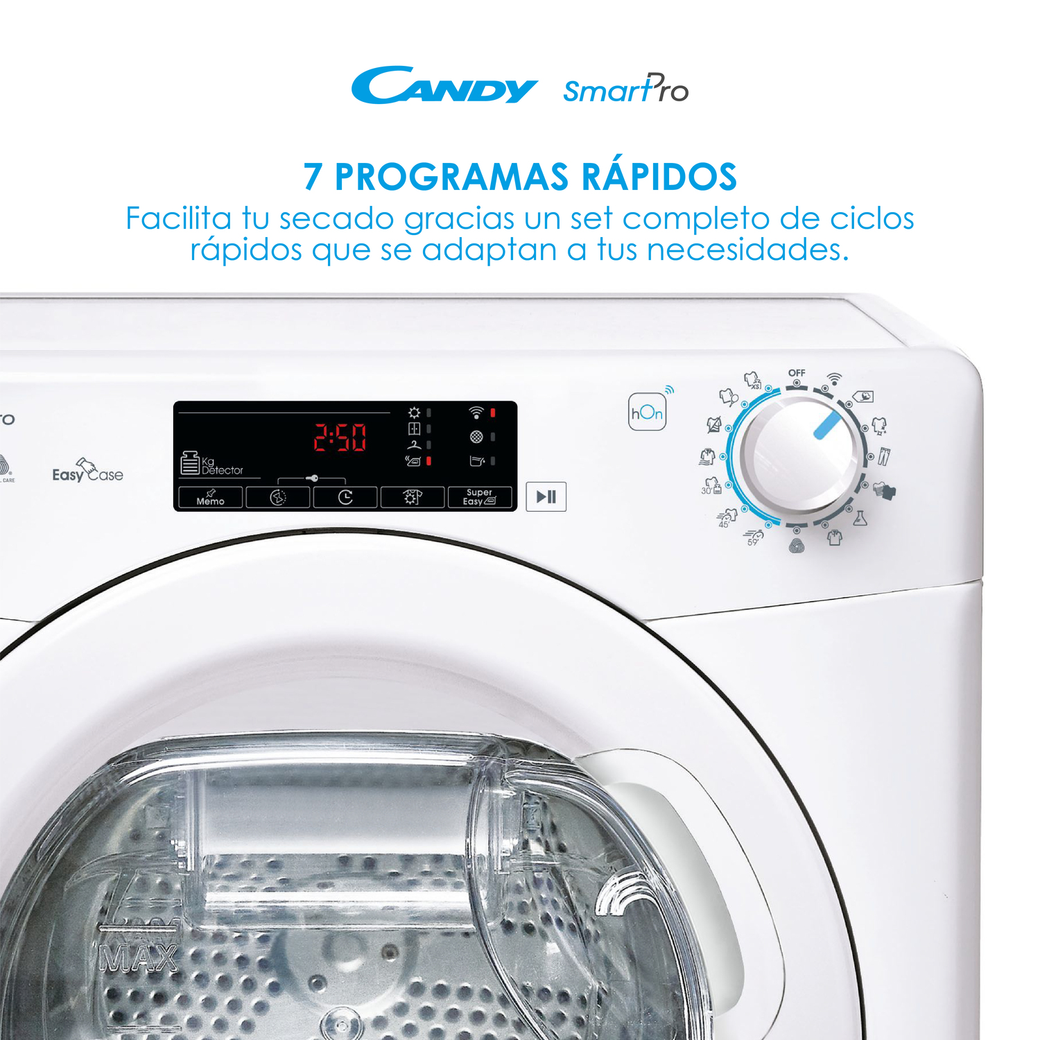 Una lavadora blanca con panel de control y pantalla digital. El texto es visible.