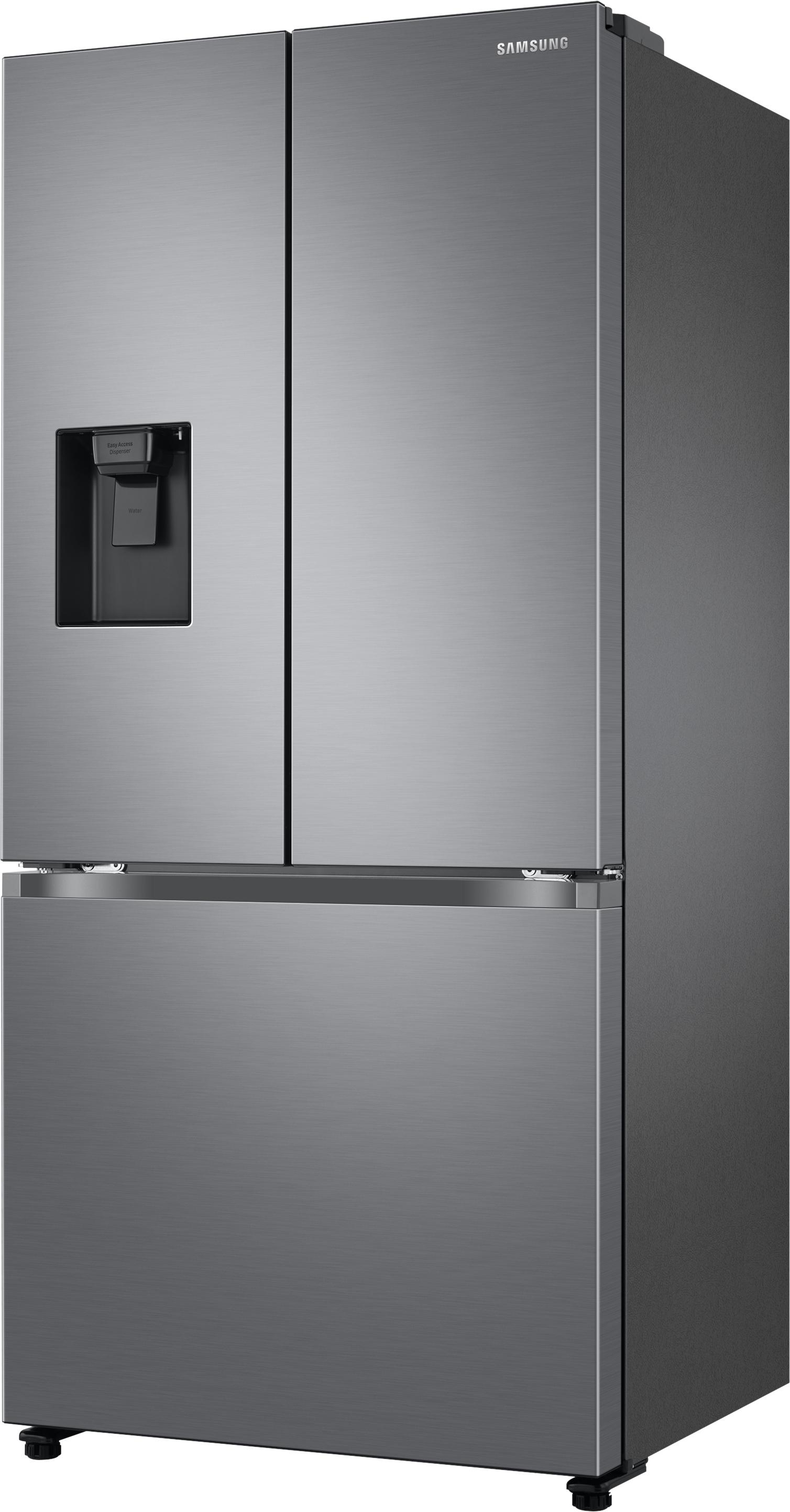 Ein Edelstahl-Side-by-Side-Kühlschrank von Samsung.