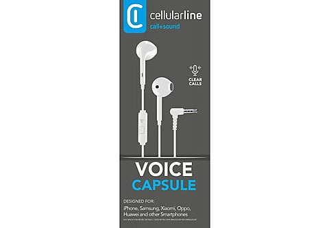 Auriculares de botón - CellularLine Voice Capsule, Micrófono, Blanco