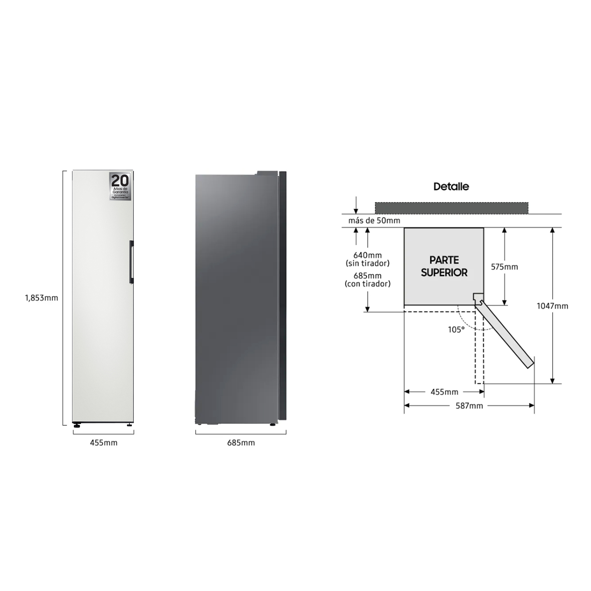 Frigorífico una puerta - Samsung BESPOKE personalizable RR25A5470AP/EF, No Frost, 185.3cm, 242l, SpaceMax™, Metal Cooling, Glam Navy