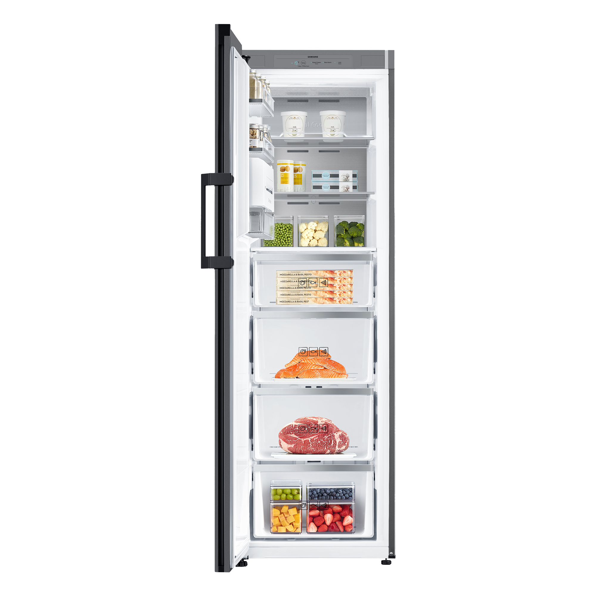 Congelador vertical - Samsung BESPOKE personalizable RZ32A7485AP/EF, 323l, 185.3cm, Dispensador de hielo, Modo Convertible, Glam Lavender