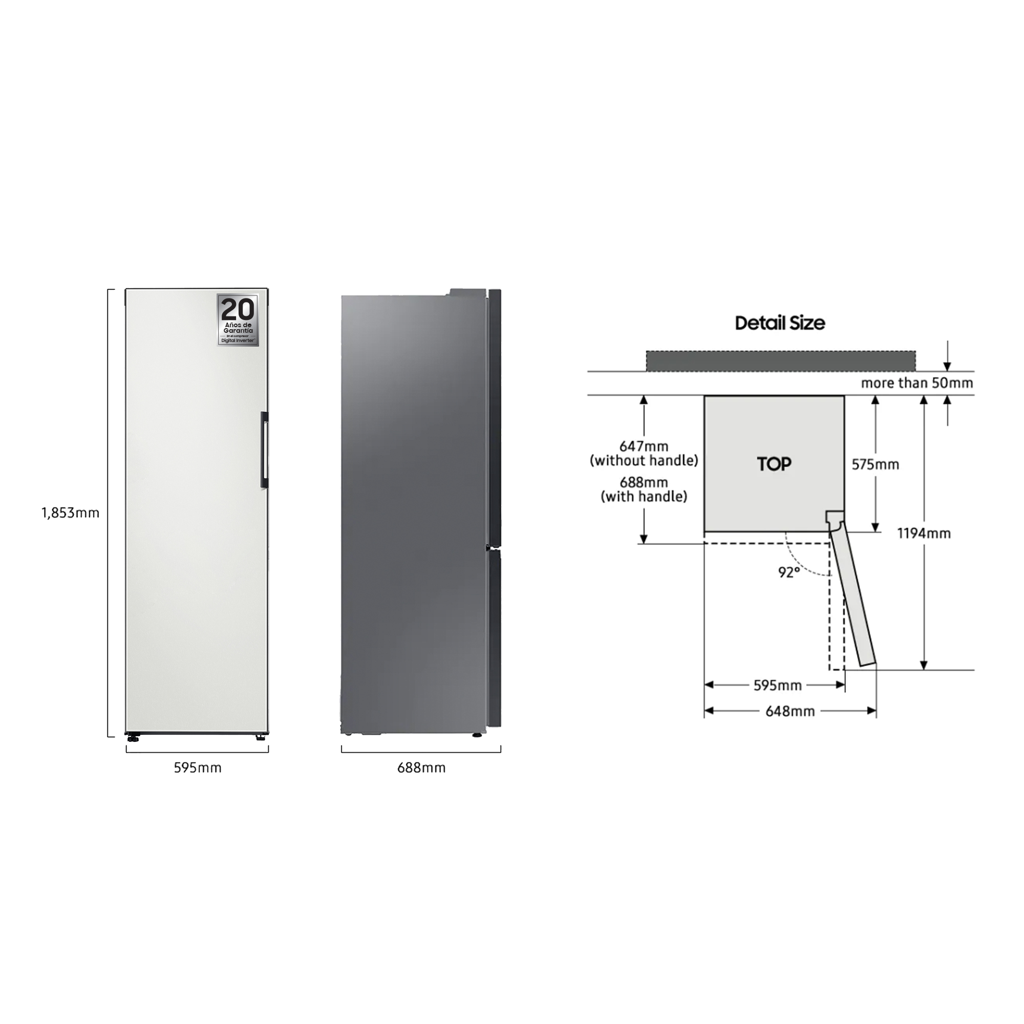 Congelador vertical - Samsung BESPOKE personalizable RZ32A7485AP/EF, 323l, 185.3cm, Metal Cooling, Dispensador de hielo, Modo Convertible, Glam Navy