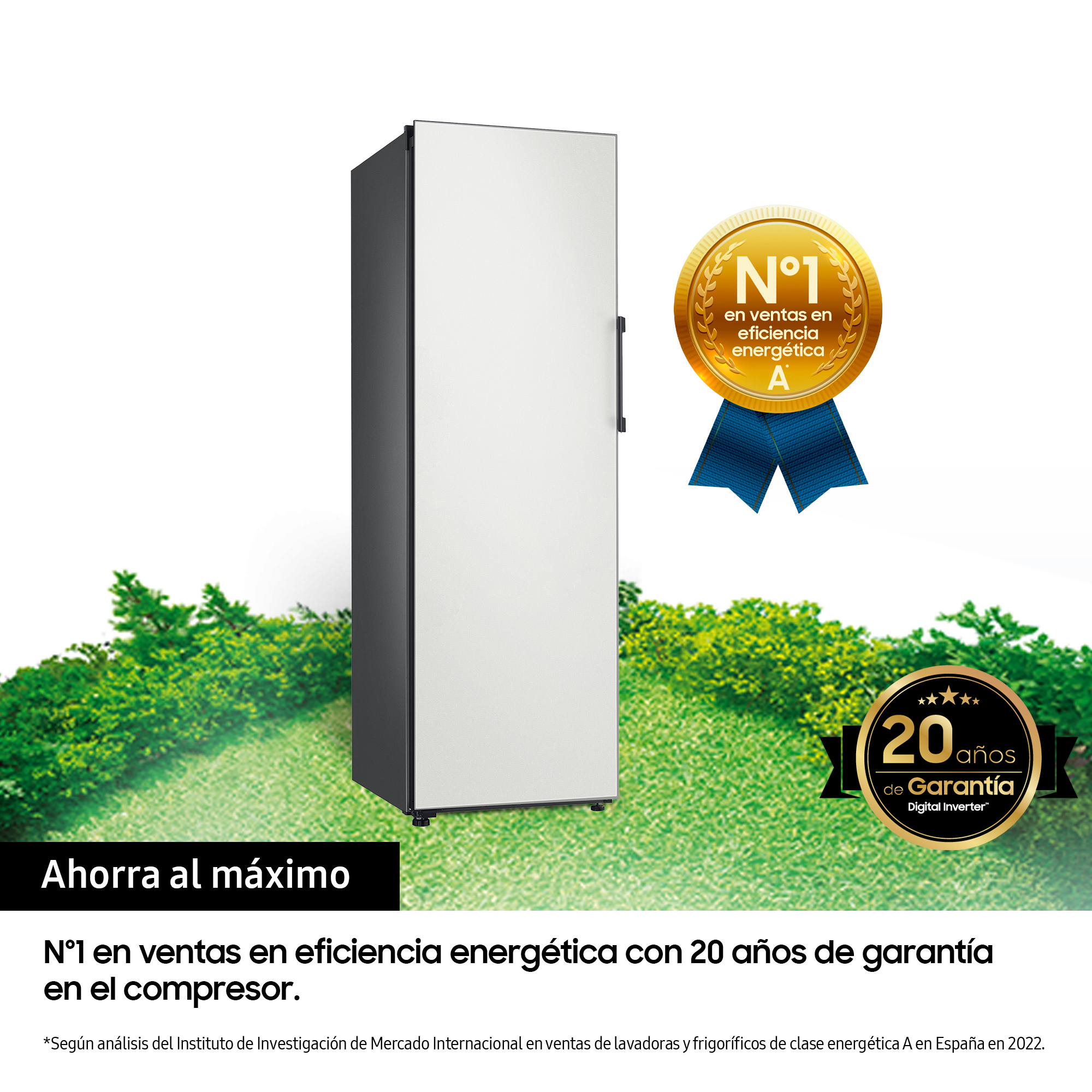 Congelador vertical - Samsung BESPOKE personalizable RZ32A7485AP/EF, 323l, 185.3cm, Metal Cooling, Dispensador de hielo, Modo Convertible, Glam Navy