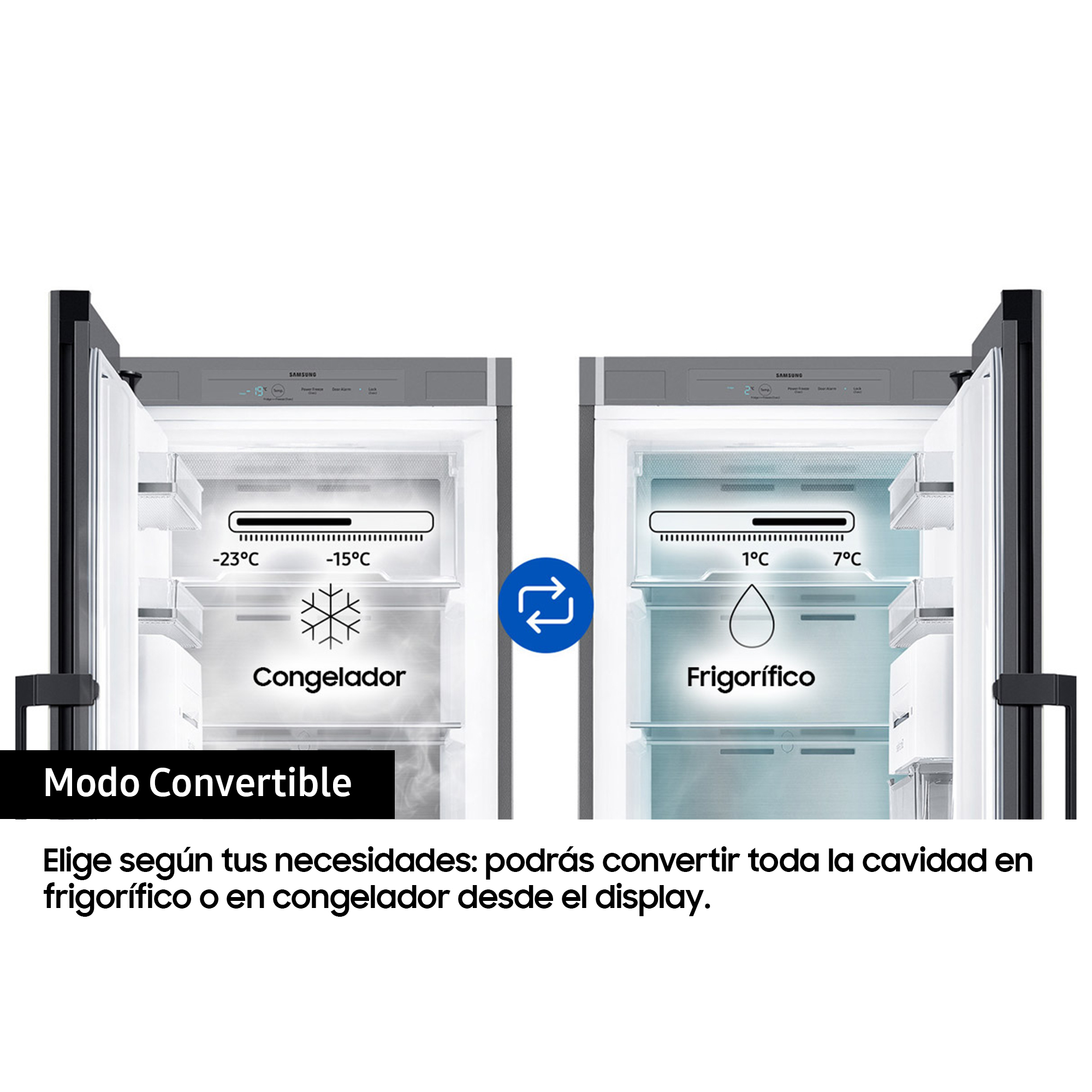 Congelador vertical - Samsung BESPOKE personalizable RZ32A7485AP/EF, 323l, 185.3cm, Metal Cooling, Dispensador de hielo, Modo Convertible, Clean White