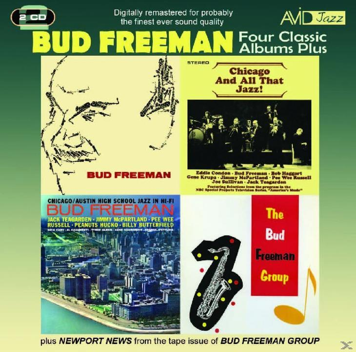 Album borító jazz zenekar szövegével és képeivel. Az album címe Bud Freeman.