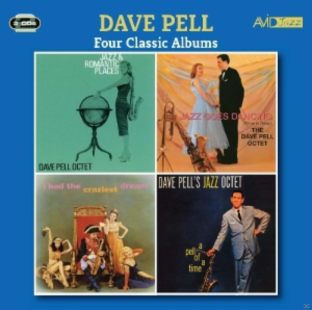 Albumborító négy Dave Pell jazz albumborítóval.