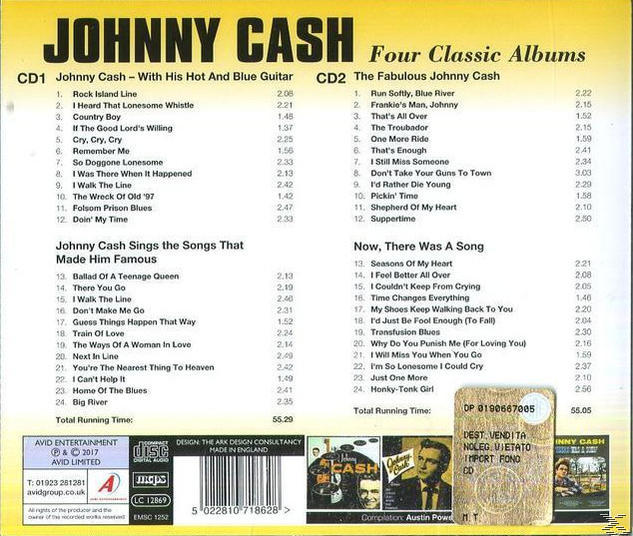 CD-album borító Johnny Cash nevével és a dalok címeivel.