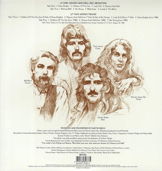 A Black Sabbath együttes tagjainak műalkotása. Portrék barna árnyalatokban, alatta szöveggel.