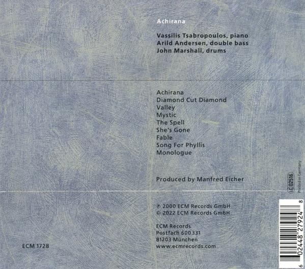 Albumcover mit Songtiteln und Künstlernamen auf blau strukturiertem Hintergrund.