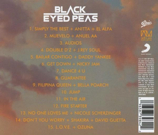 Rückseite eines CD-Covers mit Titelliste für ein Black Eyed Peas-Album.