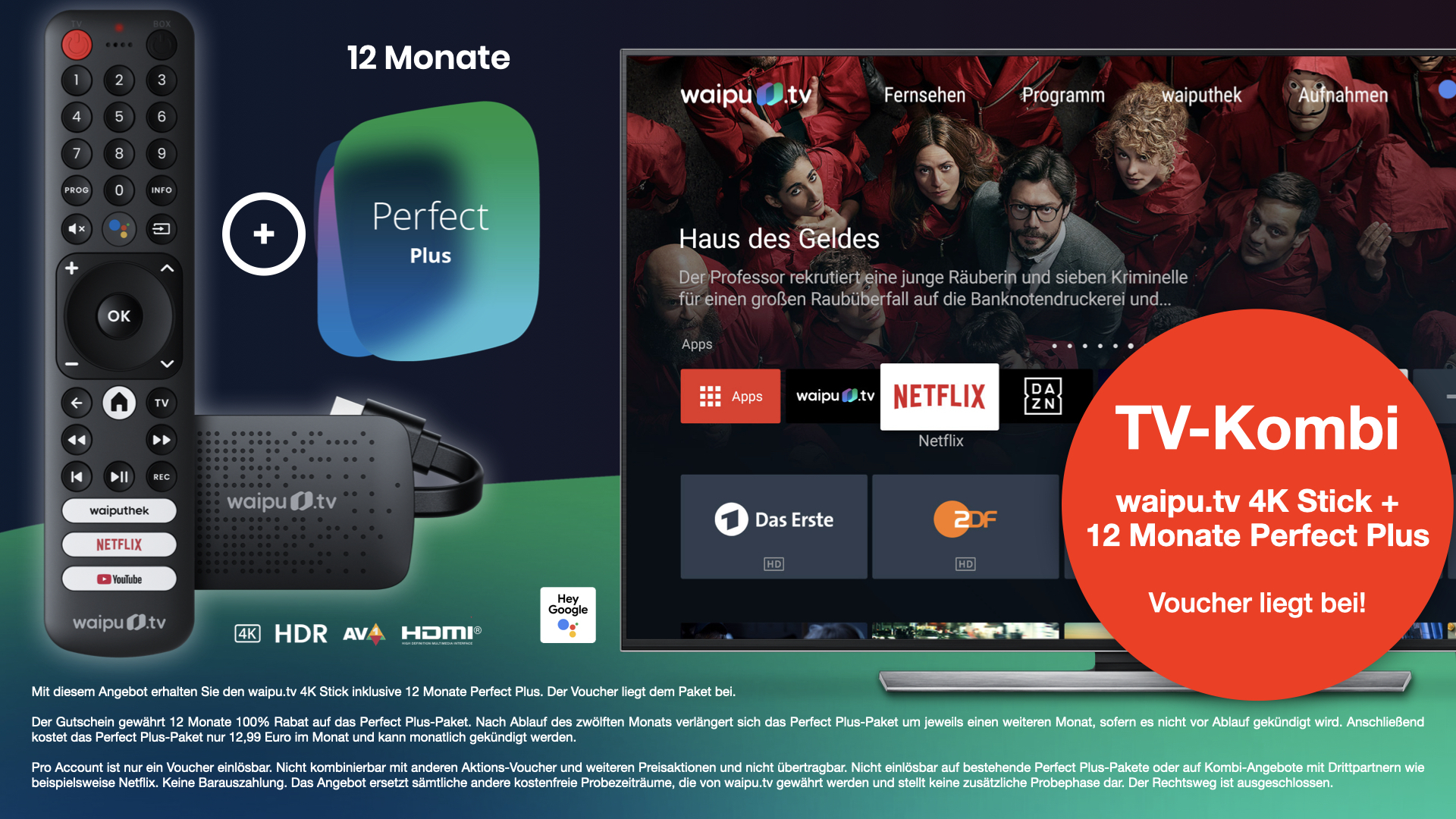 WAIPU.TV Bundle 12 Monate Perfect Plus plus 4K Streaming Stick, Schwarz