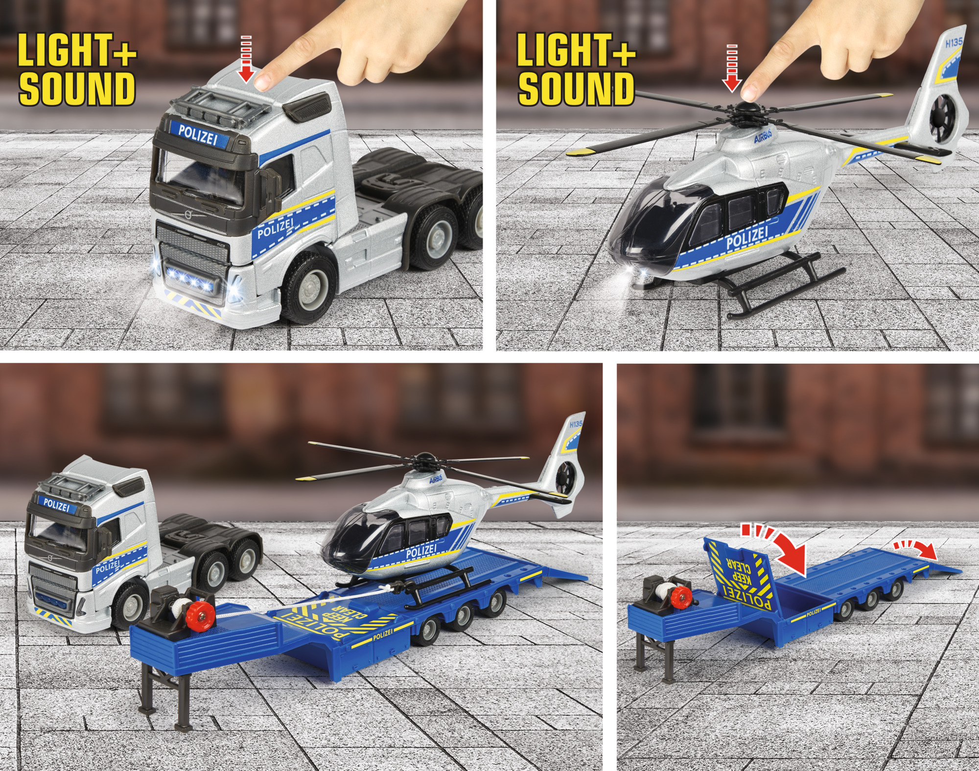 MAJORETTE Volvo Truck Helicopter Mehrfarbig Spielzeugauto + Police Airbus
