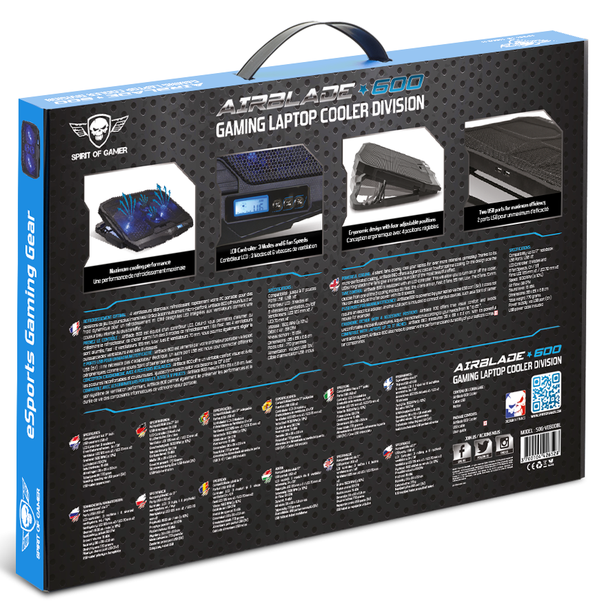 Egy gamer laptop hűtő dobozának hátulja.