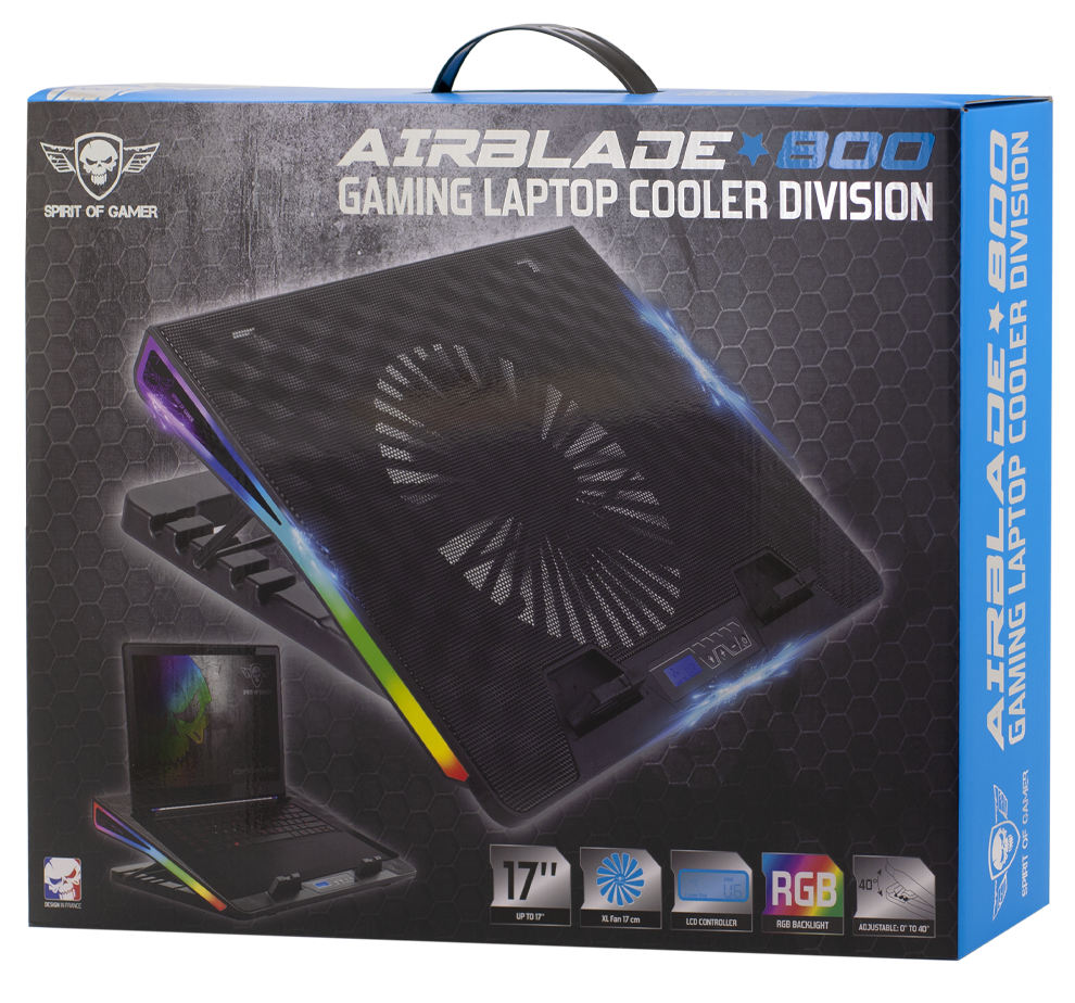 Laptop hűtő doboz laptop képpel és RGB lámpákkal.