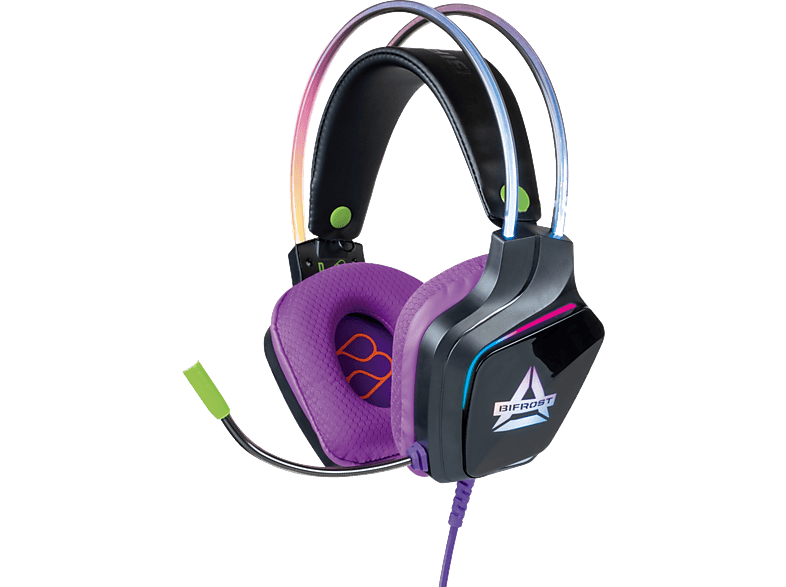 Auriculares gaming – FR-TEC Bifrost, Luz LED RGB, Micrófono flexible, Negro y Morado