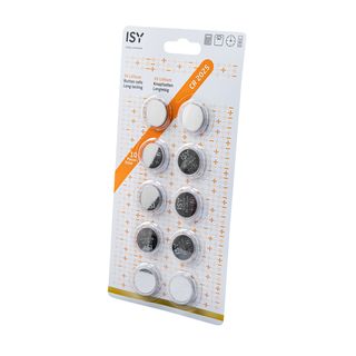 Pilas de botón- ISY IBA-3025, Pack 10 pilas de botón, Litio, Plata