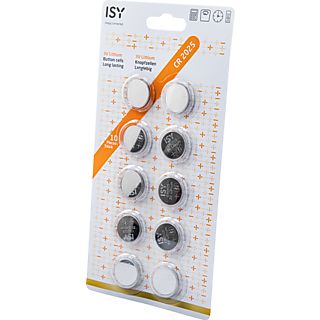 Pilas de botón- ISY IBA-3025, Pack 10 pilas de botón, Litio, Plata