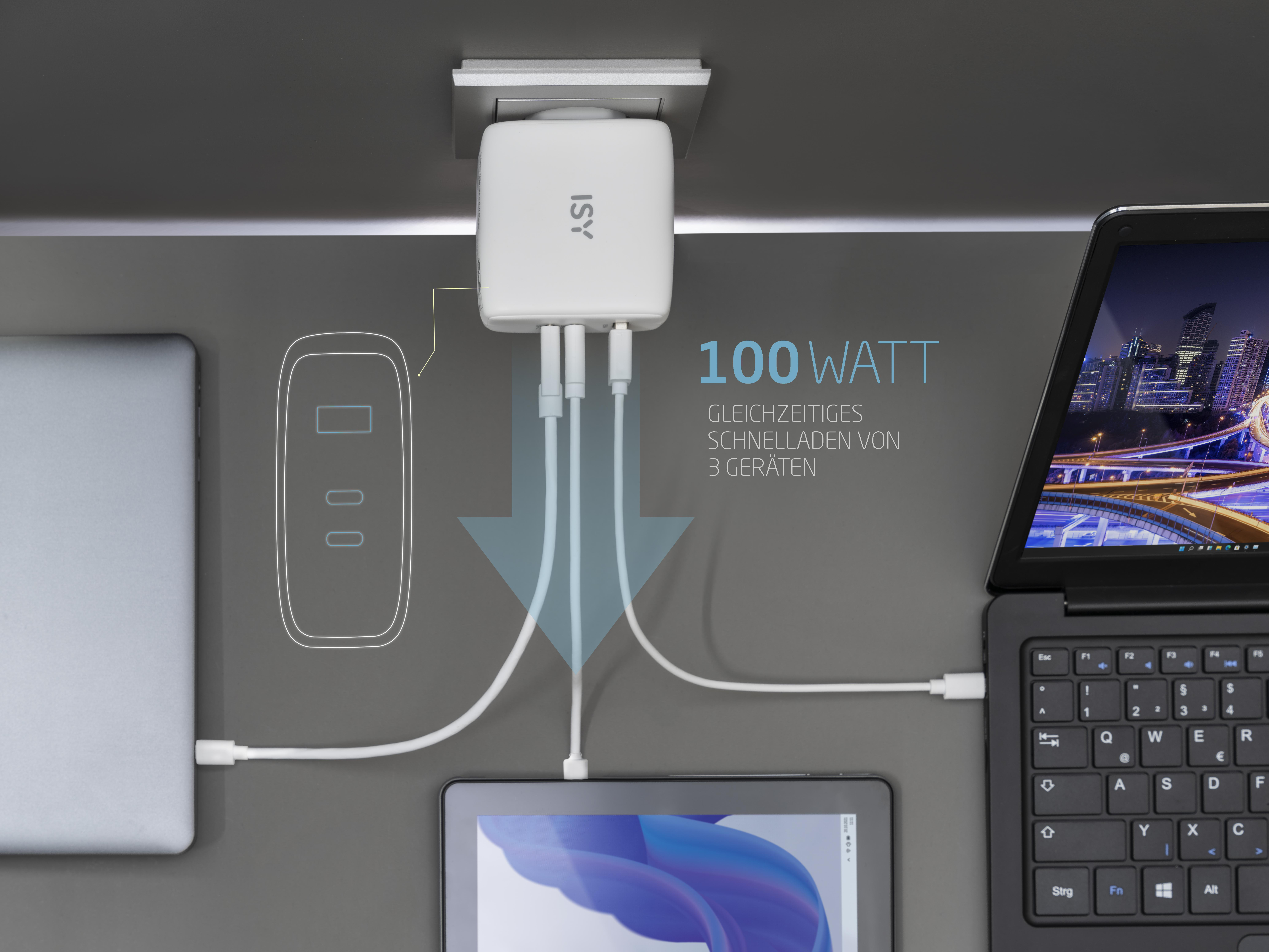 ISY USB-C Ladegerät GaN, 100 Universal Watt, IAC-5100, Weiß