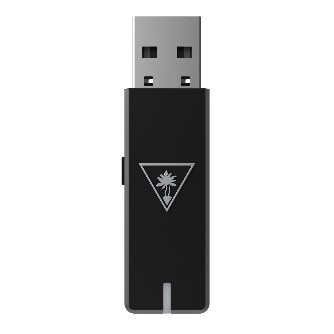 Schwarzer USB-Dongle mit Turtle Beach-Logo. Er hat einen USB-Anschluss und eine Taste.